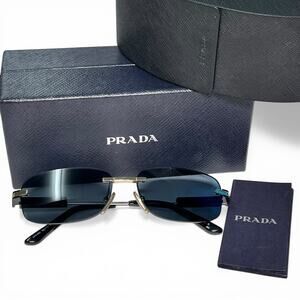 Prada SPR 68Z Unisex Rimless Rectangle Sunglasses Pale Gold & Grey Gradient